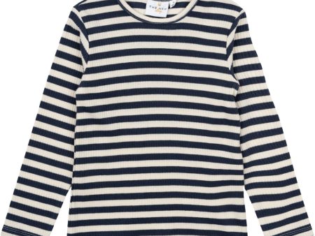 THE NEW Siblings Mood Indigo Striped Fro Uni Rib Bluse Hot on Sale