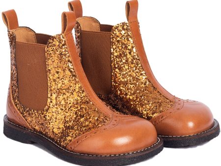 Angulus Bronze Glitter Cognac Cognac Chelsea Støvler Med Funklende Bronze Glitter. Online Sale