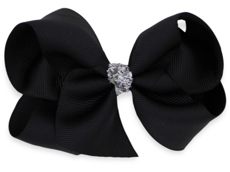 Bow s by Stær Classic Sløyfe - Svart Sølv Glitter - 10 cm on Sale