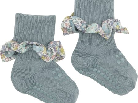 Gobabygo Dusty Blue   Michelle Purple Non-slip Strømper Bambus   Liberty Sale