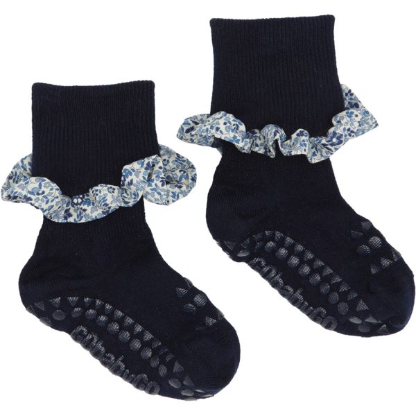 Gobabygo Dark Blue   Katie And Millie Blue Non-slip Strømper Bambus   Liberty Online Hot Sale