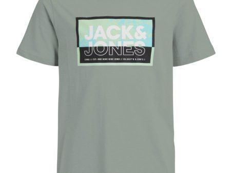 Jack & Jones Junior Aqua Gray Cologan T-Shirt Crew Neck Discount