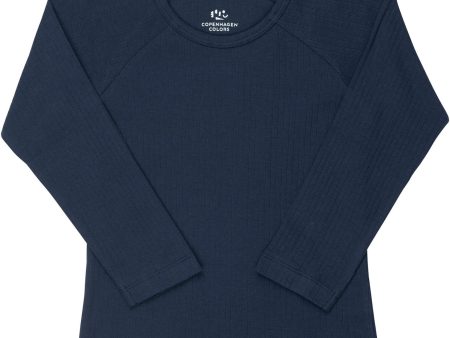 COPENHAGEN COLORS Navy Rib Jersey Classic Longsleeve Bluse Fashion