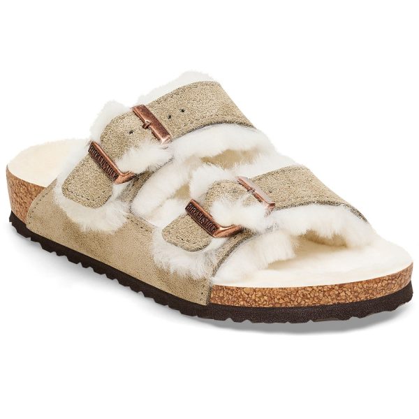 Birkenstock Arizona Kids LEVE Shearling Taupe LAF Sandals For Sale