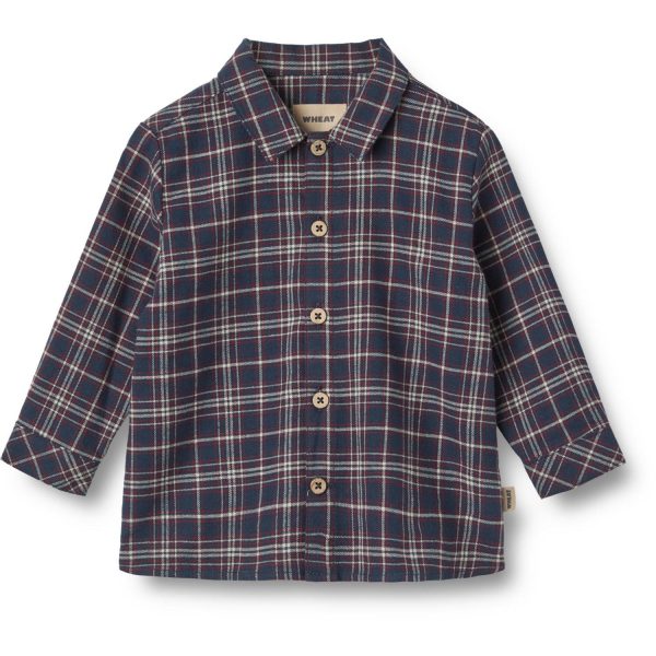 Wheat Navy Check Skjorte Oscar Online